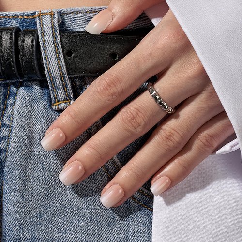 BTArtbox Square Ombre Press On Nails - Christmas Soft Gel Press On Nails Short with Nail Glue, 15 Sizes - 30 Reusable Fake Nails Kit, Vanilla Cream