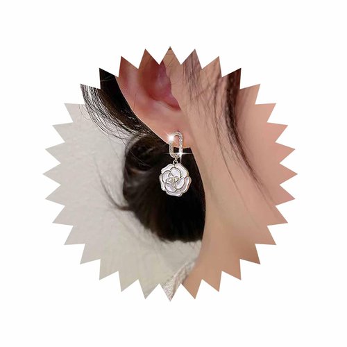 Sttiafay Vintage Crystal Flower Drop Earrings White Flower Earrings Pearl Camellia Earrings White Camellia Stud Earrings Jewelry for Women