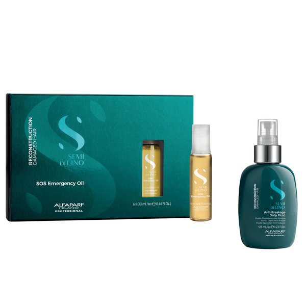 Alfaparf Milano Semi di Lino Reconstruction Reparative SOS Emergency Hair Oil and Anti-Breakage Fluid Set for Damaged Hair - Hair Breakage Treatment for Strengthening & Repairing Damaged Hair - Vegan