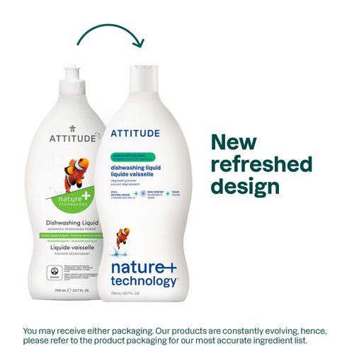 ATTITUDE Dishwashing Liquid, EWG Verified, Vegan Dish Soap, Plant Based, Naturally Derived Products, Green Apple and Basil, 23.7 Fl Oz