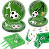 Soccer Party Supplies for 20 Guests, Disposable Tableware Set includes Soccer Paper Plates, Tablecloth, Napkins and Forks for Boys Sports Theme Birthday Party Baby Shower Party Decorations