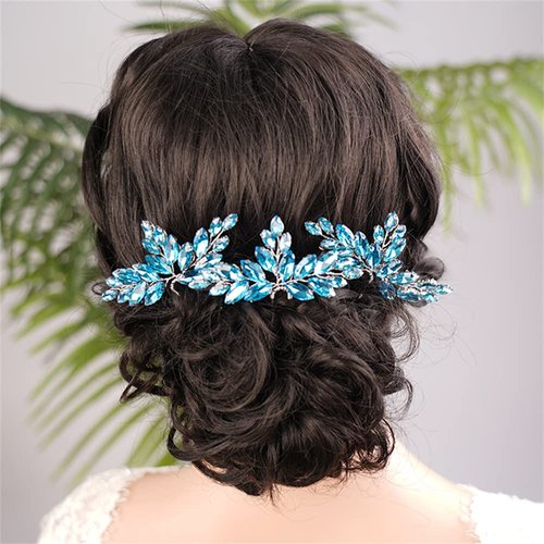 BERYUAN Wedding Crystal Hair Pins Teardrop Crystal Rhinestone Hair Piece Wedding Hair Accessories for Flower Girls Bridal Headband for Wedding(3PCS) (LIGHT BLUE)