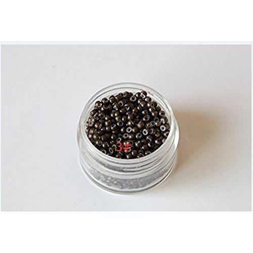 Silicone Copper Nano Beads Micro Link Tube Rings for wig Hair extensions (1000Pcs, Dark Brown)