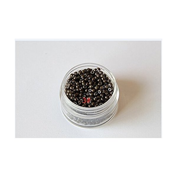 Silicone Copper Nano Beads Micro Link Tube Rings for wig Hair extensions (1000Pcs, Dark Brown)