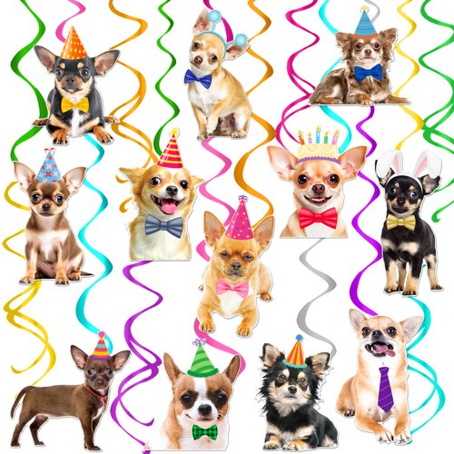Chihuahua Party Hanging Swirls 20Pcs Chihuahua Dog Birthday Party Decorations Dog Themed Hanging Streamers Decor Chihuahua Party Ceiling Swirls for Puppy Party Hanging Supplies
