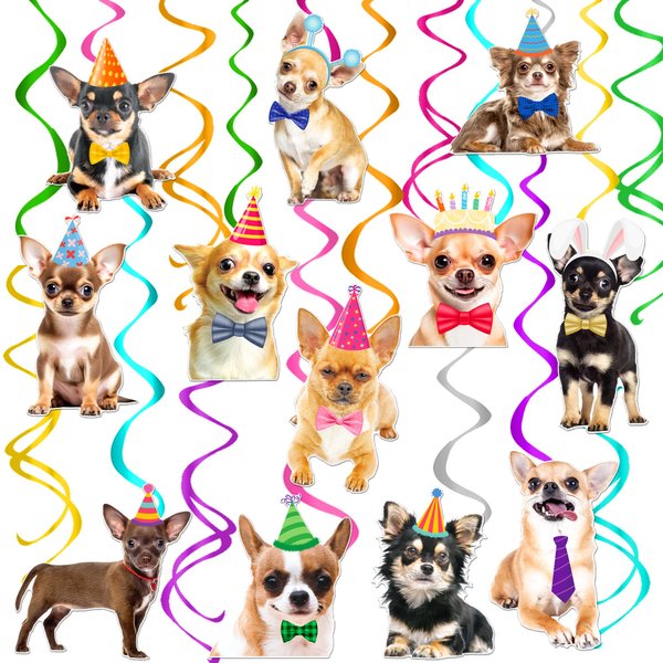 Chihuahua Party Hanging Swirls 20Pcs Chihuahua Dog Birthday Party Decorations Dog Themed Hanging Streamers Decor Chihuahua Party Ceiling Swirls for Puppy Party Hanging Supplies