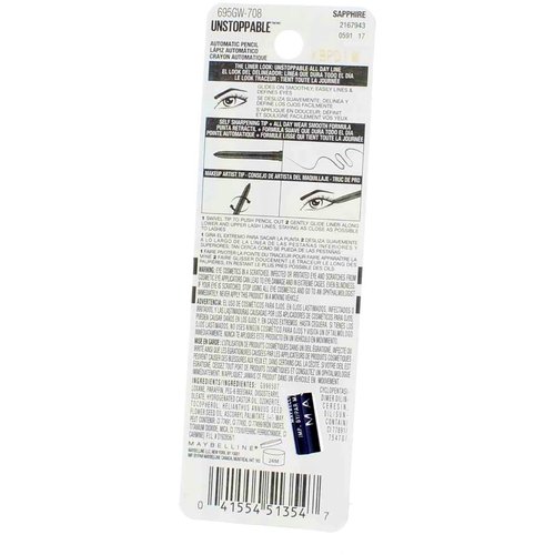 Maybelline New York Unstoppable Waterproof Eyeliner, Sapphire [708] 0.01 oz (Pack of 2)