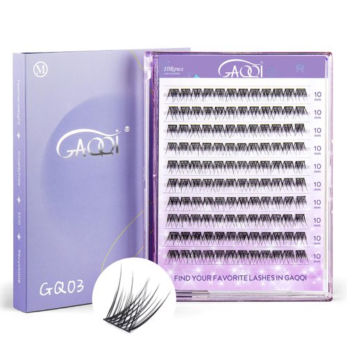 GAQQI Lash Clusters, Eyelash Clusters 120PCS D Curl Individual Lashes, Wispy Cluster Eyelash Extension 10mm Only, Natural Looking Cluster Lashes （GQ03, D Curl, 10mm)