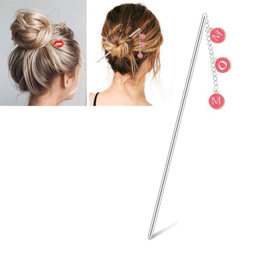 2pcs Mother's Day Theme Hair Sticks Mom Red Lips Hairpin Hair Comb Pendant Hair Updo Gift Accessories MGPFERD