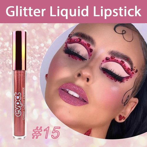 evpct 1Pcs Plum Red Matte to Glitter Liquid Lipstick Lip Set Kit, Long Lasting Matte Diamond Glitter Lipstick Waterproof, Colorful Sparkly Glossy Metallic Shimmer Sparkle Lip Gloss for Women 15#
