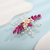 Xerling Rose Red Rhinestones Crystal Flower Hair Barrettes Clip Boho Bridal Pearl Hair Jewelry Accessories for Women Wedding Floral Headpieces (Rose Red)