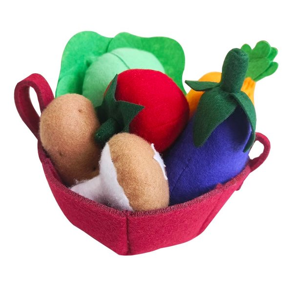 Felt Food Vegetables Set , Toddler Vegetable Basket ,Soft Vegetable Shopping Basket,Soft Plush Pretend Play Food Includes Carrier, Tomato, Carrots ,Potatoes for Ages 3+ , Toy Grocery Food Playset