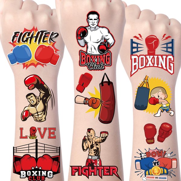 Yoyuspy Boxing Temporary Tattoos Stickers - 200+ Boxing Party Tattoos Favors Gifts Decorations Boxing Gloves Temporary Tattoo Set Sticker Supplies Classroom School Prizes Rewards Boys Girls