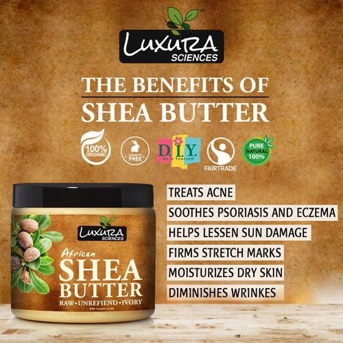 Luxura Sciences African Shea Butter | Raw, Unrefined and Ivory | Pure & Natural for DIY Body Butter or Lip Balms | Ideal for Face, Body and Hair | 7.05 Oz (200g)