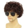 Amnenl Mens Afro Brown Short Wigs 70s 80s Rocker Curly Wig Kinky Synthetic Wigs for Cosplay Halloween Wig(Dark Brown)
