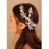 BERYUAN Bridal White Flower Gold Leaves Pearls Crystal Rhinestone Hair Comb Teardrop Crystal Rhinestone Hair piece Sliding Side Headpieces Wedding Hair Accessories for Women and Girls (gold)