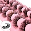 Russian Strip D Curl Lashes, Flu-ffy 17mm Fake Faux Mink Lashes that Look Like Extensions Curly Volume Wispy Eyelashes Natural Look 7 Pairs Pack(7P-E05)