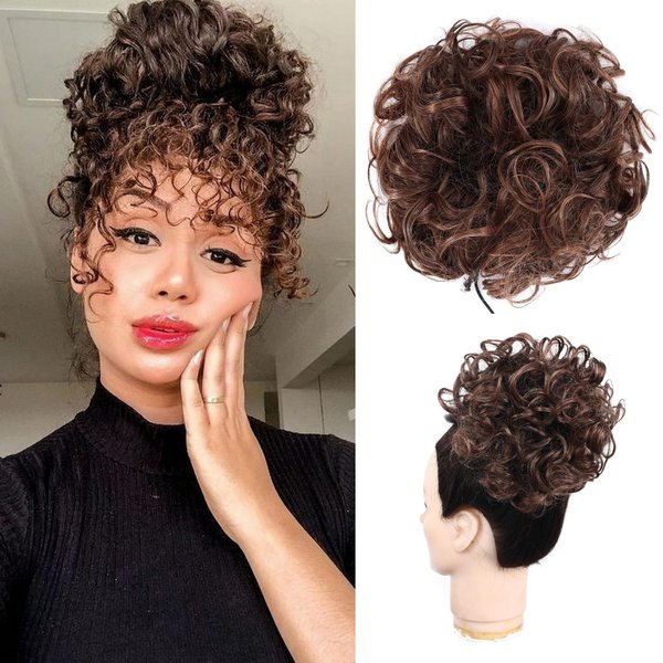 HOSYTIS Messy Bun Hair Pieces for Women, Curly Bun Hairpieces Wavy Curly Short Synthetic Messy Bun Scrunchie Hair Elastic Drawstring Loose Ponytail Extension for Women Daily Use