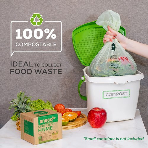 ANECO 100% Compostable Trash Bags 2.6 Gallon, Extra Thick Kitchen Small Compost Bags for Countertop Bin (100 Count)