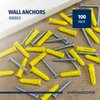 HangDone Ribbed Wall Anchors #4-#6 7/8-Inch with Screws 100-Pack, Yellow