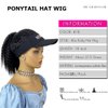 VAVANGA Hat Wig for Black Women - Black Hair with Hat Ponytail Wig Hat Baseball Cap Attached Hair Afro Kinky Yaki Hair Extensions Hat Wigs for Women(#1B, LD0315)
