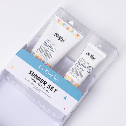 MILLFORD Summer Set with Ivory Foam Cleanser and Bakuchiol Daily Sun Moisturizer, Korean Skin Care, Firm and Soft Cream Foam, Sun Protection, Moisturizing, No White Cast, Quick Absorption, Gift Set