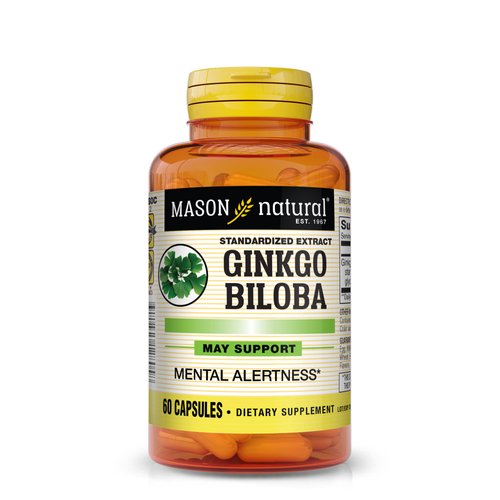MASON NATURAL Ginkgo Biloba - Improve Mental Alertness, Supports Optimal Brain Function, Herbal Supplement, 60 Capsules