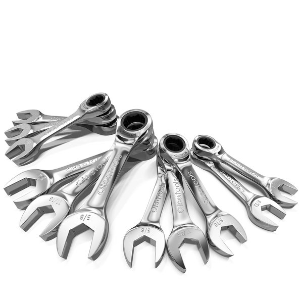 Olsa Tools 11pc SAE Ratchet Wrench Set, 120 Tooth, Stubby Size, Chrome Vanadium Steel