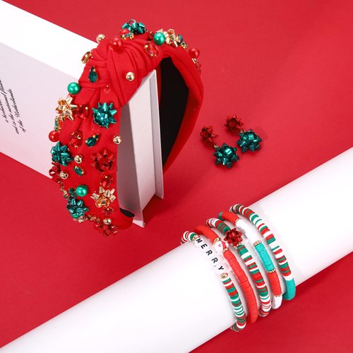 Christmas Headbands for Women, Christmas Bow Headbands, Christmas Bracelets Stack, Christmas Outfits Accessories, Christmas Party Decorations, Holiday Gifts, Ugly Sweaters Outfit (Pattern A)