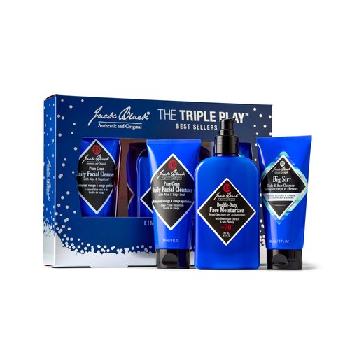 Jack Black The Triple Play Gift Set for Men – Pure Clean Daily Facial Cleanser, Double-Duty Face Moisturizer with SPF 20, and Big Sir Body & Hair Cleanser - Men’s Hydrating Skincare Kit