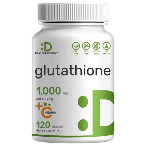 Glutathione Supplement 1,000mg Per Serving, 98% Purity | Plus Vitamin C 500mg, Active Reduced Form (GSH) | Intracellular Antioxidant – Supports Detoxification & Immune Health