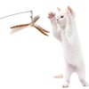 Lystaii Cat Wand Toys, Interactive Cat Feather Toys with 3 Feather Refills with Bell Steel Wire Cat Toy for Indoor Cats Wood Handle Cat Teaser String Toy Feather Propeller for Kitten (Piebald)