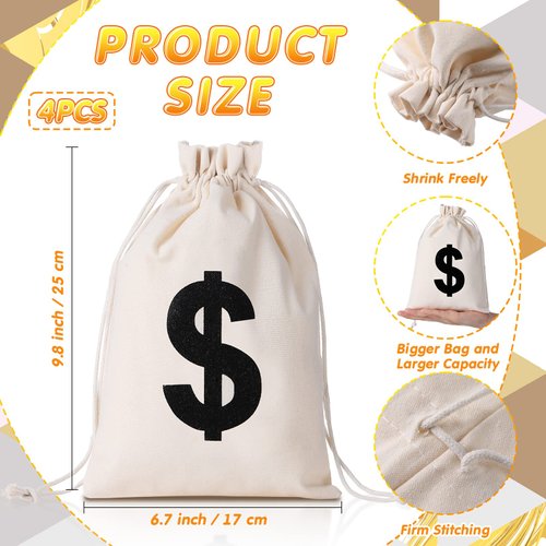 HyDren Fake Gold Bar Movie Prop Money 6.5 Inch Replica Gold Bar Glittering Gold Brick Bullion and Money Bag Pouch for Stage Decoration Halloween Pirate Costume Party Supplies Paper Weight Door Stop