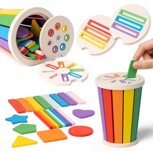 Montessori Toys for 1-3 Year Old, Wooden Color Sorting Learning Toys for Toddlers, Fine Motor Skills Toys for 2-3, Sensory Development Educational Matching Games, 18 Month Old Toys Baby Boys Girls