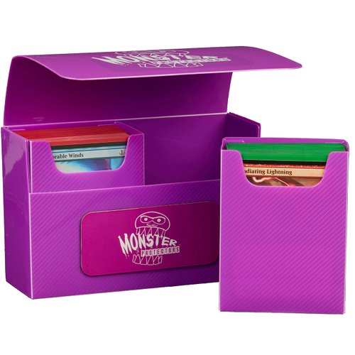 Monster Protectors Magnetic Double Deck Box - Purple, Holds 150 Gaming TCGs, Self-Locking Closure, Compatible w Standard & Smaller Size Gaming Trading Cards, Removable Construction