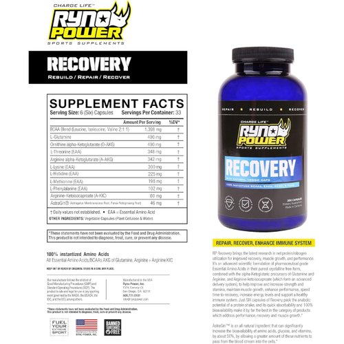 Ryno Power Recovery Post-Workout Supplement Capsules (33 Servings)