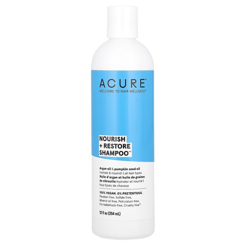 Acure Nourish + Restore Shampoo | Featuring Argan Oil & Pumpkin Seed Oil Rich in Omega Fatty Acids & Antioxidant Goodness to Help Restore Shine & Vitality, 12 Fl Oz