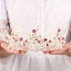 Fairyu Pearl Wedding Tiaras and Crown Bride Pink Flower Tiaras Baroque Wedding Tiara Hair Accessories for Women