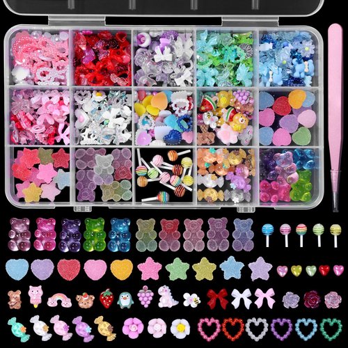 3D Candy Nail Charms, Lollipop Gummy Bears Candy Nail Charms, Multi Shapes and Colors Bows Heart ...