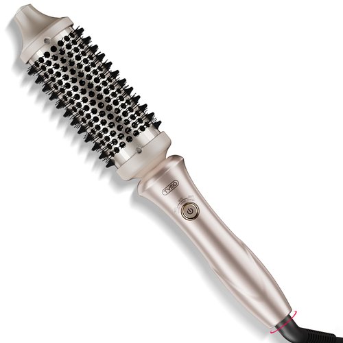 TYMO Thermal Brush Heated Round Brush - STYLUX Blowout Brush with Flexi-Fit Tech for Hair Straightening, Curling Brush Styler Tools, Straightener and Curler 2 in 1, Dual Voltage, Quick & Easy, Gold