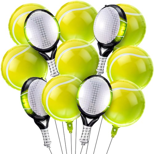 Motionchic 12 Pieces Tennis Party Balloons Green Tennis Balloons Tennis Party Decorations Foil Tennis Ball Balloons Tennis Racket Balloon for Men Women Sports Tennis Themed Birthday Party Supplies