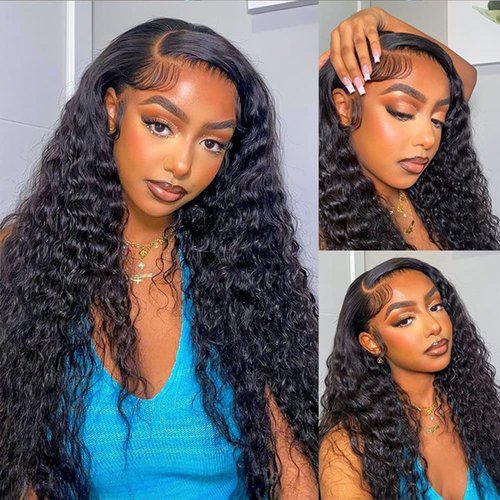 Momaksa 13x4 Water Wave Lace Front Wigs Human Hair HD Transparent Lace Frontal Wigs for Women Glueless Brazilian Curly Human Hair Lace Front Wig Pre Plucked with Baby Hair 18 Inch Natural Black