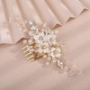 Teyglen Flower Bride Wedding Hair Comb Crystal Bridal Side Comb Gold Rhinestone Pearl Hair Piece Leaf Flower Headpiece Floral Hair Accessories for Women (Gold)