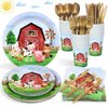 175 Pcs Watercolor Farm Birthday Decorations Plates Set 25 Guests, Barnyard Animals Baby Shower Paper Plates Napkins Cups Cutlery Set Party Supplies