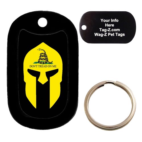Custom Engraved Pet Tag - Spartan Helmet GADSEN Flag - Dog Tag - Tag-Z Wag-Z