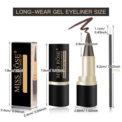 LOKFAR 2 Pcs Gel Eyeliner Set, Cream Eyeliner Tool Smudge Proof and Waterproof Eyeliner Pencil Matte Brown Eye-liner Pencil Tattoo Eyeliner Pen Eyeliner Gel Stick Makeup Eye-liners for Women (Brown)