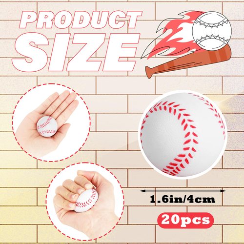 20 Pieces Mini Baseball Stress Balls Baseball Foam Sports Balls Small Squeeze Anxiety Bulk Toy Ball for Kids Baseball Birthday Party, School Carnival Party Supplies