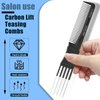 Biaungdo Carbon Lift Teasing Comb with Metal Prong, 2 Pack Black Hair Combs with 5 Pins for Lifting, Fluffing and Styling Hair in Salon