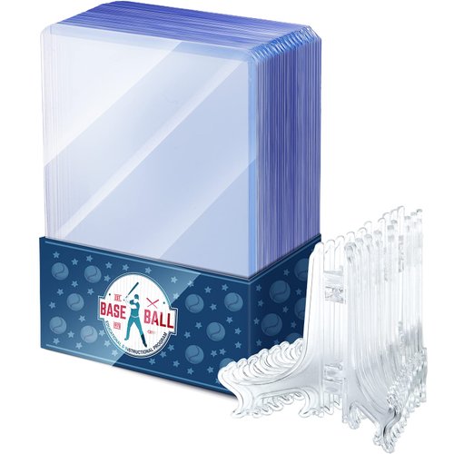 Hard Trading Cards Sleeves Plastic Card Hard Case Cover 3x4 Collector Playing Card Sleeves Protector for Baseball Football Basketball Sport Cards with Mini Easels Display Stand Holder(15 Pieces)