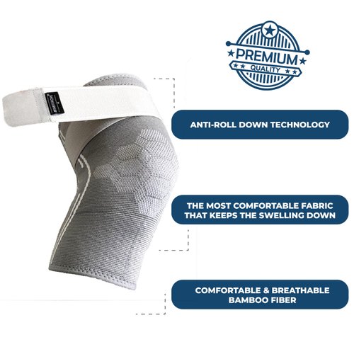 ArthritisHope Knee Compression Sleeve made from Bamboo Rayon Fabric for Men and Women (2XL) - Plus Size Knee Brace with Anti-Roll Down Strap, helps with Arthritis Pain, bone on bone, Injury Recovery, Meniscus Tear, Patellar Tendonitis and Inflammation Rel